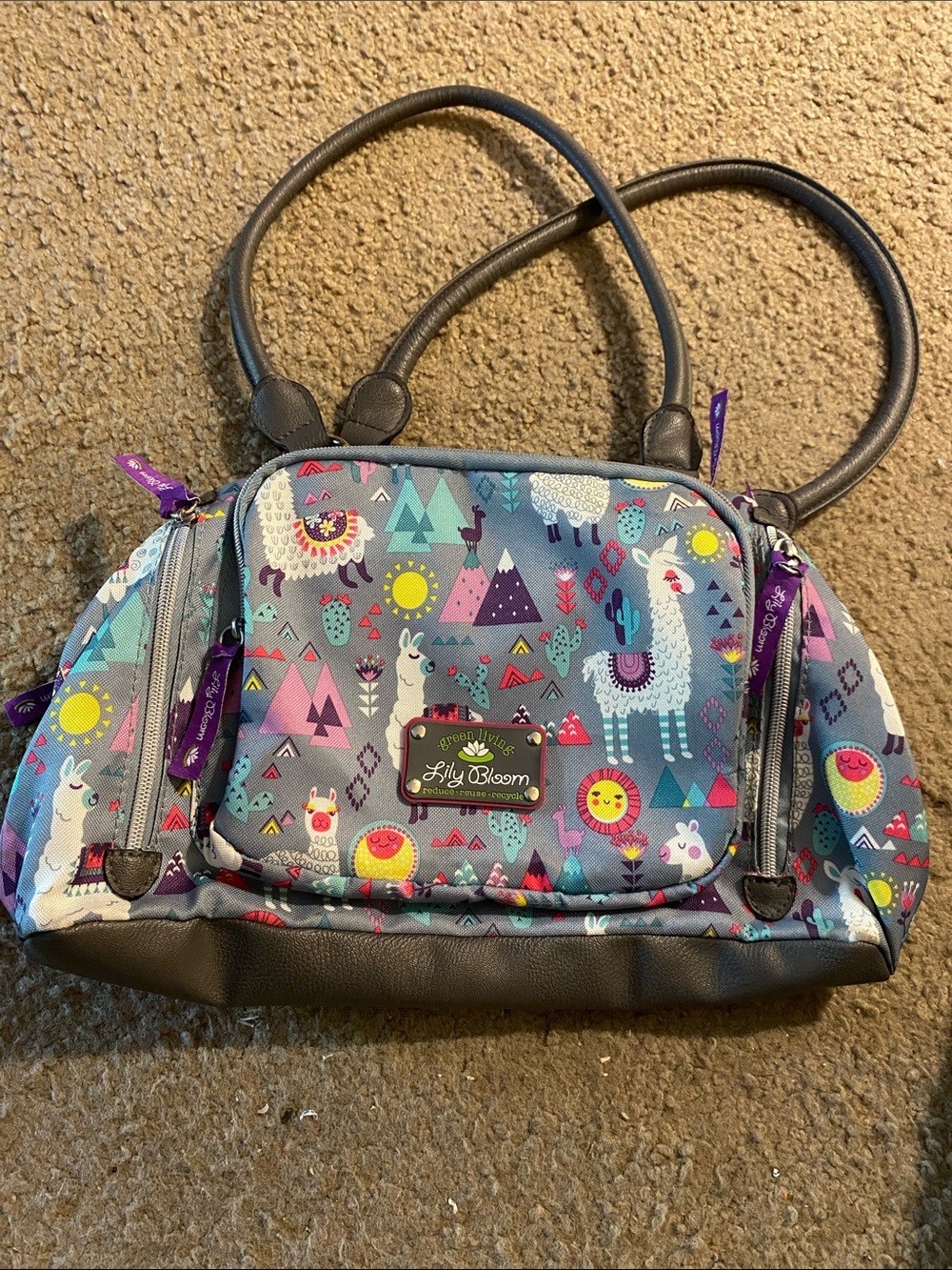 Lily Bloom Gray Multicolor Llama Pattern Shoulder Bag